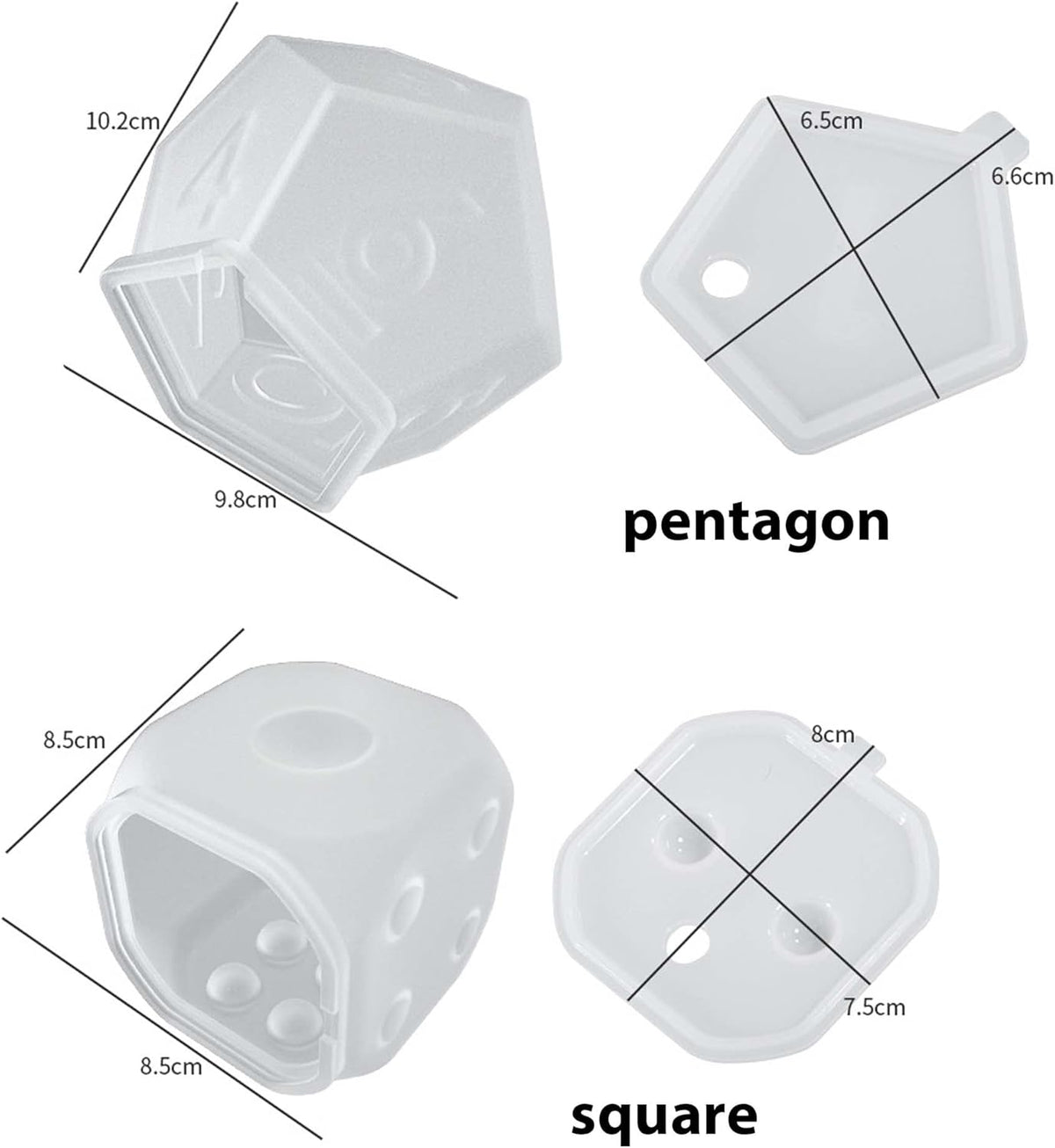 4 Pack Resin Mold Set - 4 Inch Dice, Triangle, Pentagon, 3D Candle & Chocolate Mold for Resin Candle & Soap Making