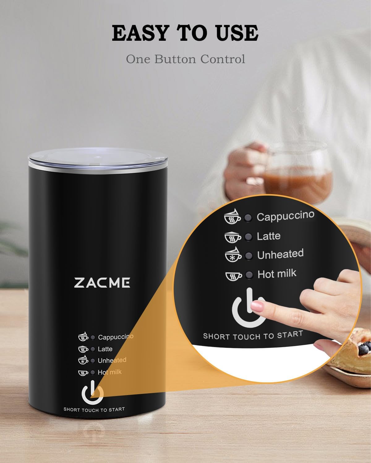 ZACME Milk Frother, 4 in 1 Electric Milk Steamer, Automatic Hot and Cold Foam Maker and Milk Warmer for Coffee, Latte, Cappuccino,Hot Chocolate, Macchiato