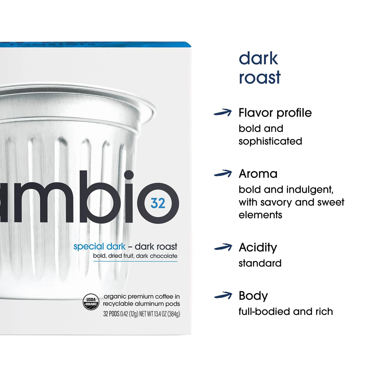 Cambio Roasters Premium Dark Roast Keurig Organic Coffee K Cups, Only Aluminum Keurig Coffee Pods with Organic Beans, More Flavor & Longer Lasting Freshness, Bold & Smooth Dark Roast Pods, 60 count