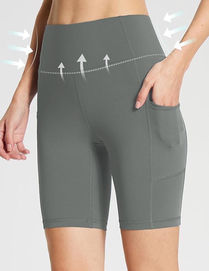 baleaf Women's 8"/ 5"/ 3" Biker Shorts High Waist Yoga Workout Gym Running Volleyball Spandex Shorts with Pockets