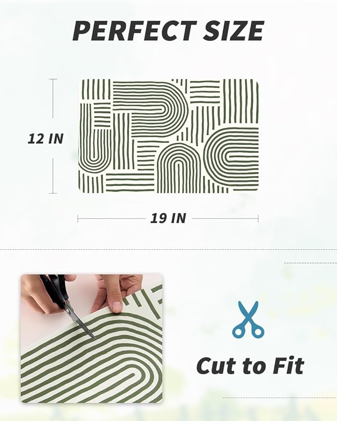 AMOAMI Coffee Mat Hide Stain Rubber Backed Absorbent Dish Drying Mat for Kitchen Counter - Fits Under Coffee Maker & Dish Rack - Green Line 12x19