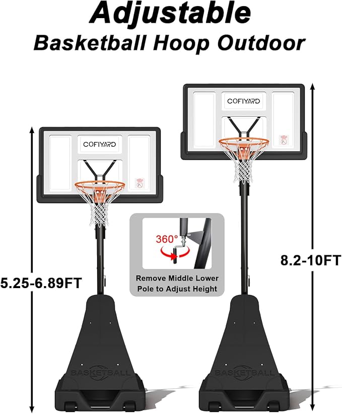 Basketball Hoop Outdoor with 44/54 Inch Shatterproof Backboard, 5.25-10FT Height Portable Basketball Hoop with Sandbag, Adjustable Basketball Goal System