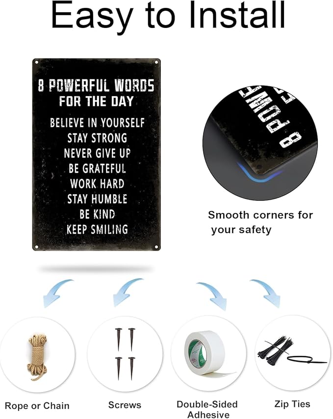 ALKB Inspirational Wall Art Metal Sign 8 x 12 Inch, Inspiring Positive Quotes Room Decor for Living Room Bedroom Classroom Gym, Motivational Wall Decor for Teen