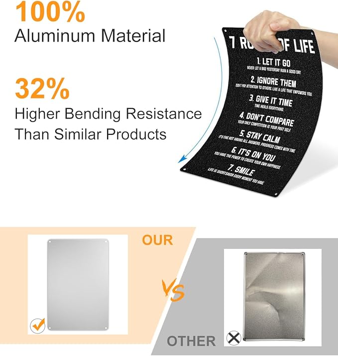 ALKB Inspirational Metal Sign for Teen Bedroom Decor - Motivational Wall Decor for Bedroom Office Girls, Boys, Teenager - 7 Rules of Life 8x12 Inch