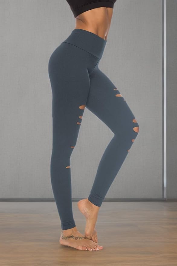 DIBAOLONG Womens High Waist Yoga Pants Cutout Ripped Tummy Control Workout Running Yoga Skinny Leggings