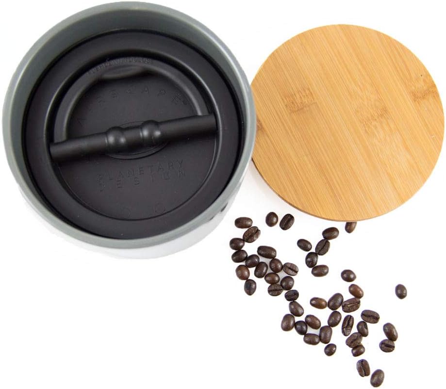 AirScape Planetary Design Ceramic Coffee and Food Storage Canister – Small 4-inch – US Patented Airtight Inner Lid – Gray with Bamboo Top