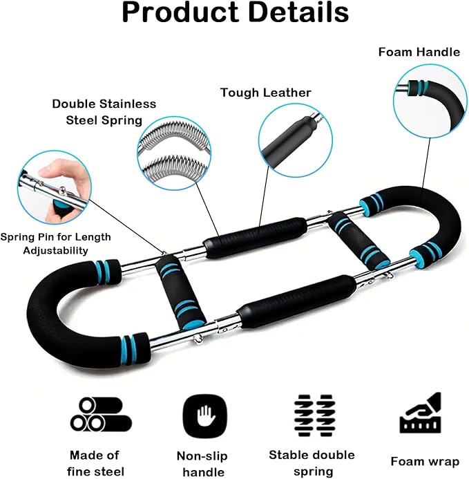 Adjustable Power Twister Bar 40-100lb, Home Gym Chest and Arm Workout Trainer with Ergonomic Foam Grip, Portable Muscle Strength Enhancer