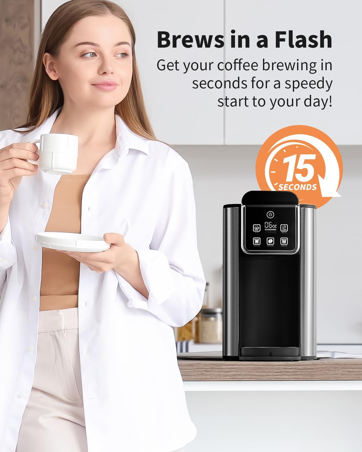 Hot & Iced Coffee Maker with Bold Setting, Single Serve Coffee Maker for K Cup and Grounds, 6-14 Oz Brew Sizes, 50 Oz Removable Water Tank, One Cup Coffee Machine with Reusable Filter, Black
