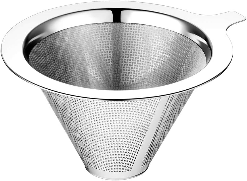 Upgraded Pour Over Coffee Filter, Coffee Dripper, Paperless Mess Stainless Steel Coffee Filter, Maker One to Two Cup Coffee, Easy to Use and Clean (1-2Cups)