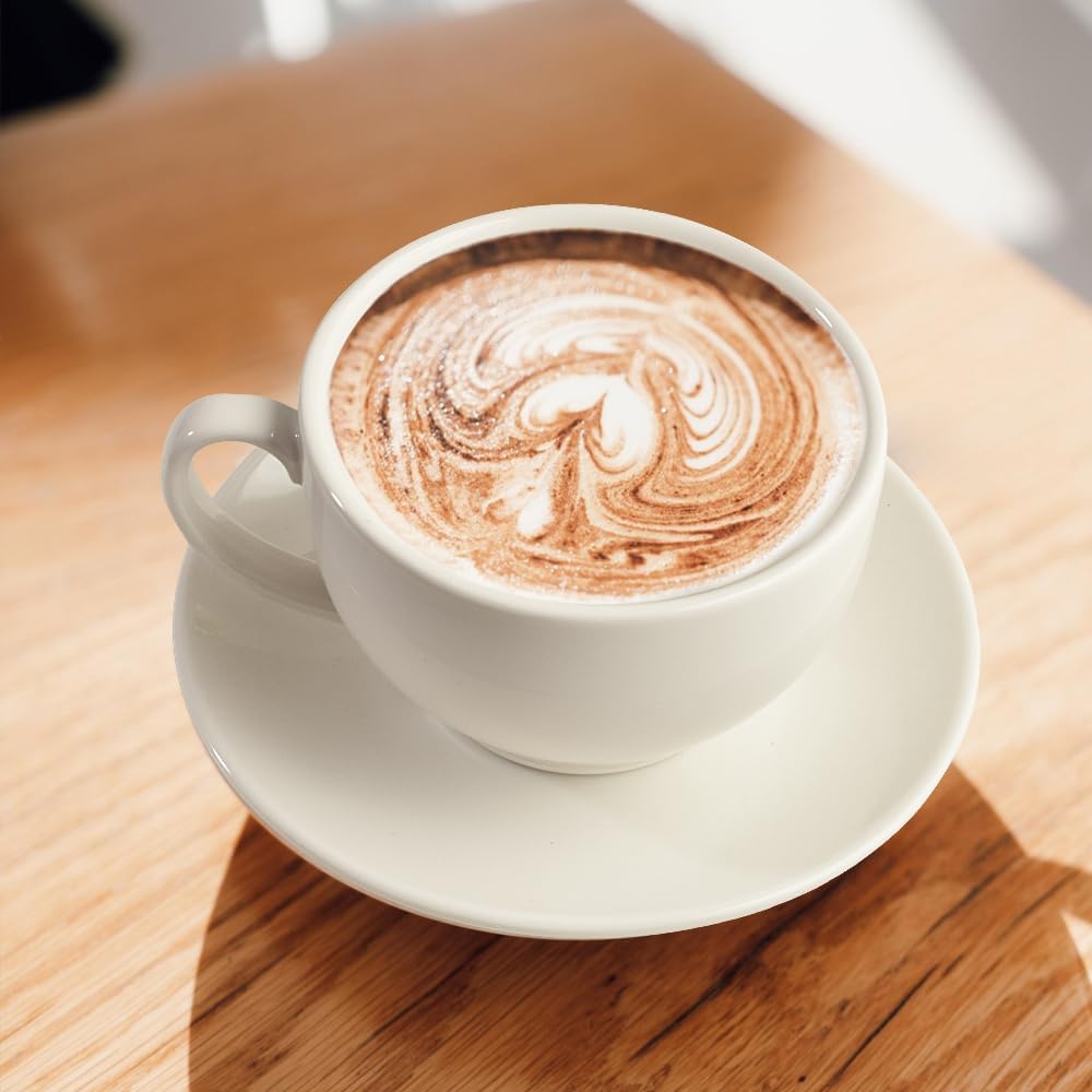 Porcelain Coffee Cup with Saucer 220ml/7.3oz for Cappuccino, Latte, and Tea, Elegant White