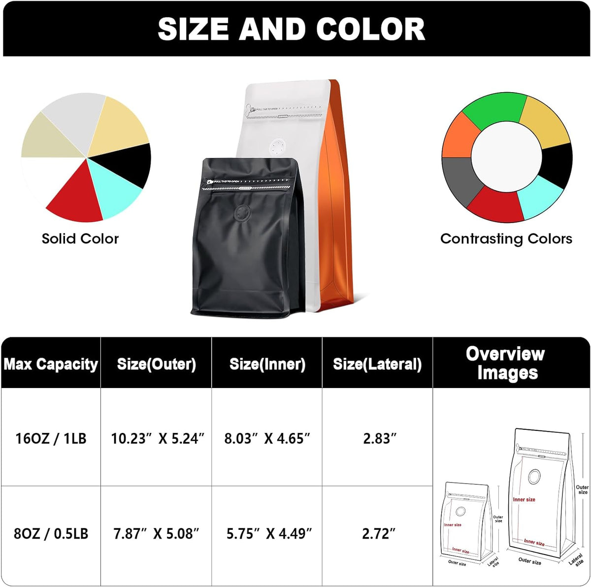 Coffee Bags with Valve(60pcs,8 oz,1/2 lb) Vented Coffee Beans Packaging Bags High Barrier Aluminumed Foil Flat Bottom Heat Sealed Side Zipper Resealable Storage Bag for Home or Business (White+Gray）
