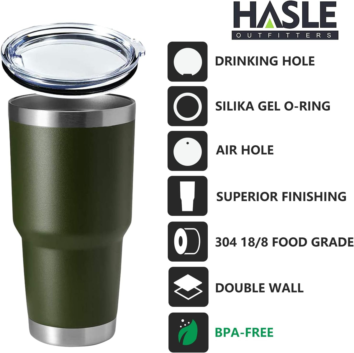 HASLE OUTFITTERS 30oz Stainless Steel Tumbler, Double Wall Vacuum Insulated Travel Mug Tumbler, Durable Insulated Coffee Mug, Gift Box Set (Amey Green, 1)
