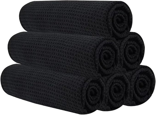 Microfiber Gym Towels for Working Out, Quickly Dry Yoga Towels for Men & Women Tennis, 16 Inch x 27 Inch, 6 Pack, Black