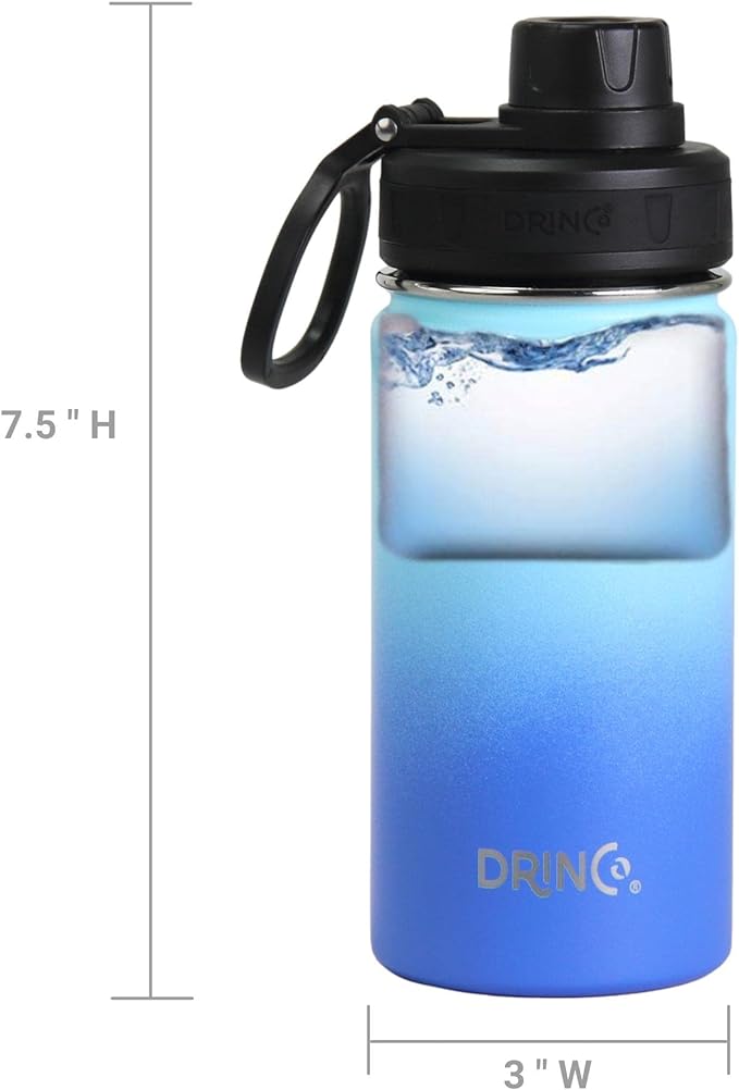 DRINCO Stainless Steel Water Bottle Spout Lid Vacuum Insulated Double Wall Water Bottle Wide Mouth (40oz 32oz 22oz 18oz 14oz) Leak Proof Keeps Cold or Hot (14 oz, 14oz Morning Sky Blue)