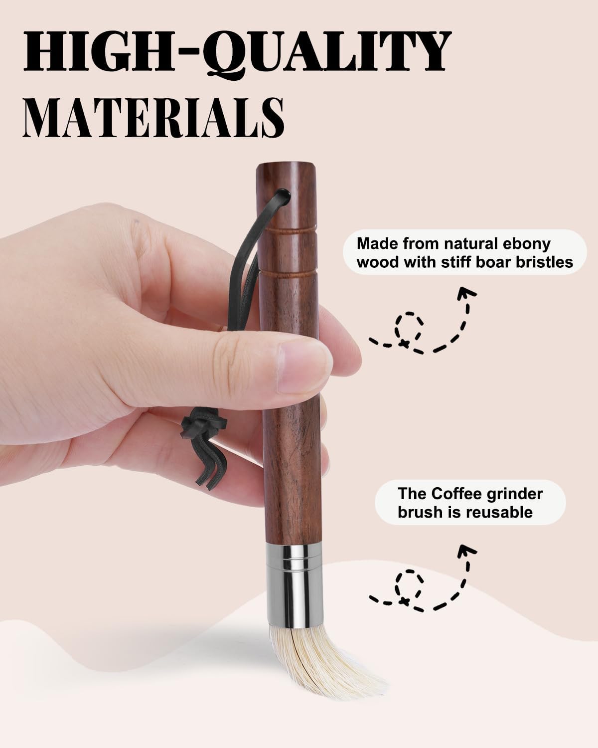 Ebony Bristle Coffee Brush, Espresso Accessories Kit – Portafilter Brush Espresso Kit for Espresso Machine, Grinder, Countertop, 2 Pack