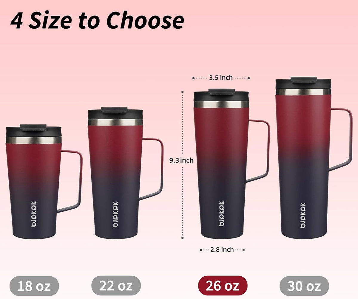 BJPKPK Insulated Tumbler with Handle, 26oz Insulated Tumblers with Lid and Straw, Stainless Steel Metal Water Bottles, Coffee Travel Mugs, Cups, Charming Red