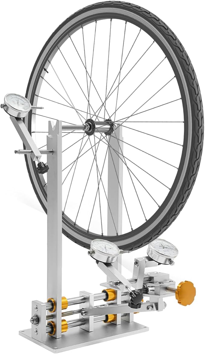Bicycle Wheel Truing Stand, Foldable Bike Repair Truing Bearing Stand with 3 High-Precision Gauges & Fixing Rod, Professional Bicycle Wheel Repair Steel Bearing Bracket Rim for Wheels up to 10"-29"