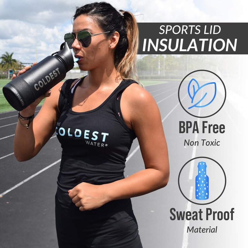 Coldest Insulated Water Bottle with Straw Lid - Stainless Steel Metal Insulated Bottle for Men & Women (Black Leopard, 40 oz)