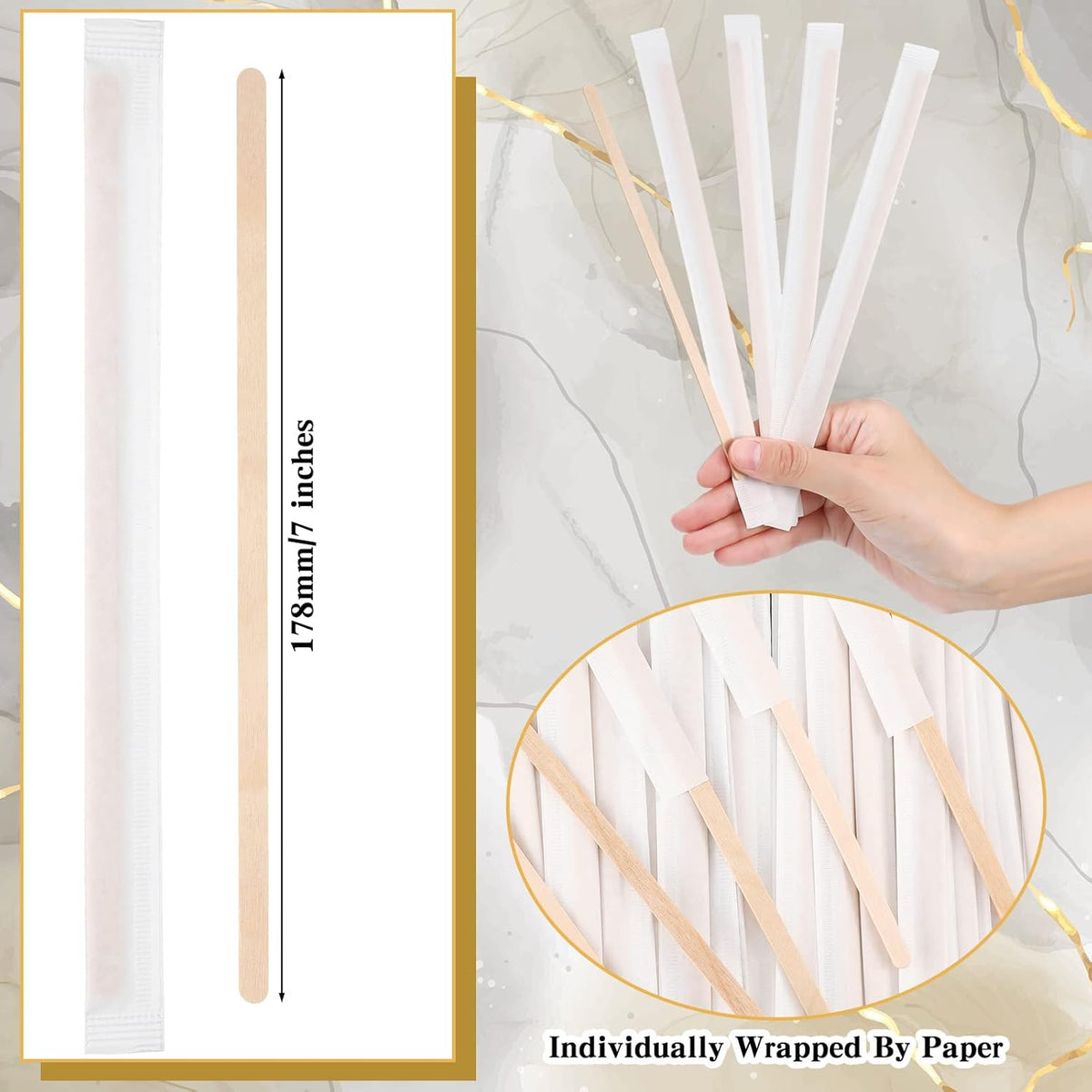 2000 Pcs Individually Wrapped Wooden Coffee Stirrers, Disposable Coffee Stir Sticks Round End Sticks Bulk Wood Stirrers for Cocktail Hot Drinks Restaurant Bar Home Office (7 Inch)