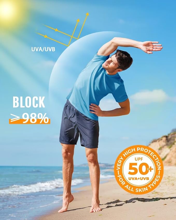 Boladeci Men's Swim Shirt Short Sleeve UPF 50+ Sun Protection SPF UV Moisture Wicking Lightweight Quick Dry Rash Guard