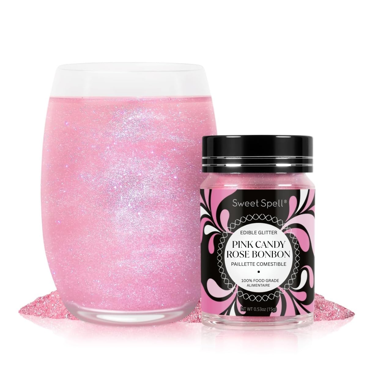 Sweet Spell Edible Glitter (15g) - Shimmer Sparkles for Drinks, Cakes, Cocktails - 100% Edible & Food Grade Glitter, Vegan, Gluten-Free (Pink Candy)