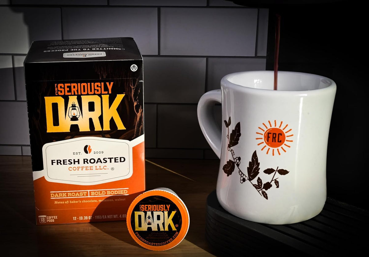 Fresh Roasted Coffee, Seriously Dark, Artisan Blend, Dark Roast, 72 Pods for K Cup Brewers