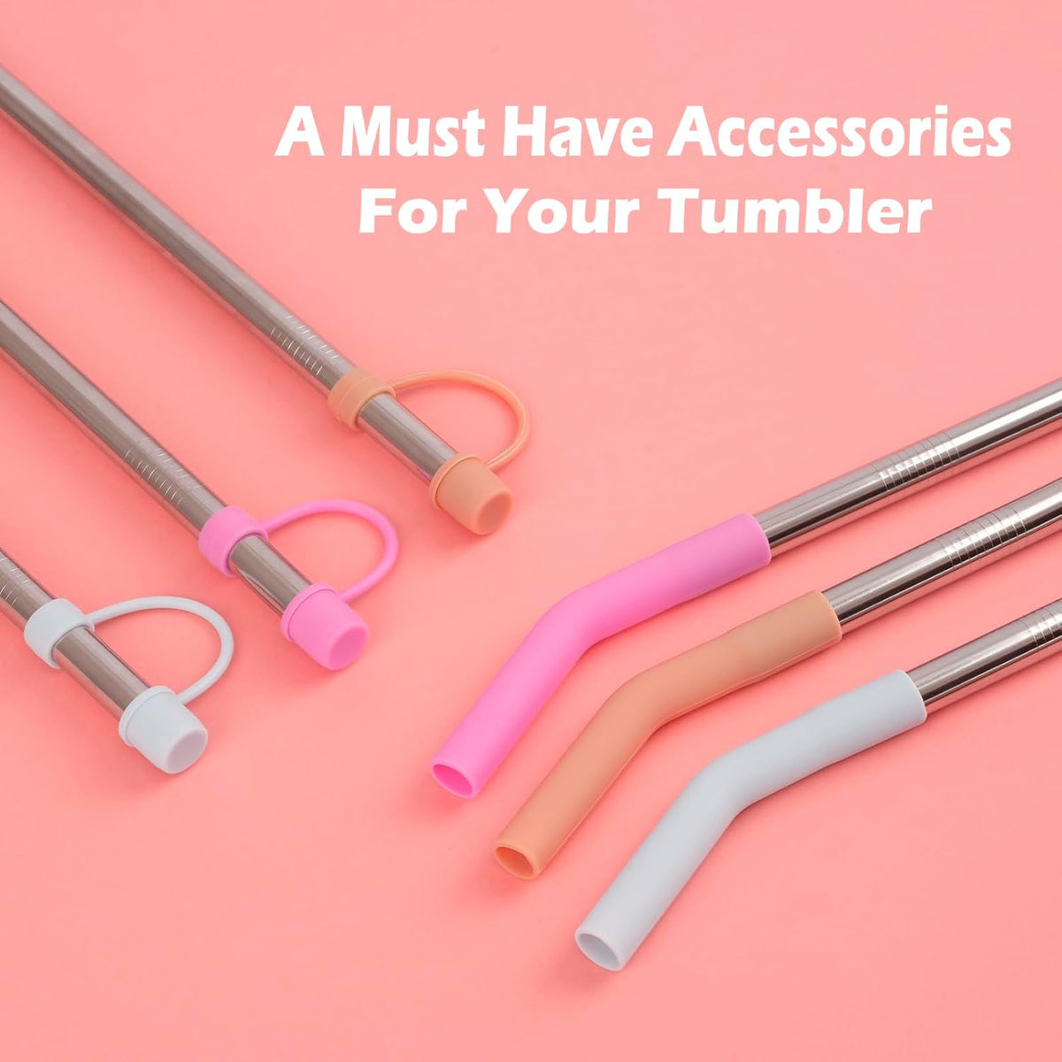 Stainless Steel Straws with covers fit Stanley 14oz & 20oz tumbler, Reusable 8.6 Inch Straw with Silicone Tips & Cover Caps, Compatible with Stanley Quencher H2.0 (6 Pack: 3 Bent + 3 Straight)