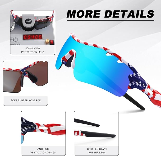 BangLong Polarized Sports Sunglasses Cycling Sun Glasses for Men Women with 5 Interchangeable Lenes for Running Baseball Golf