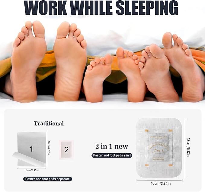 2 in 1 Foot Pads, Tear and Use Ginger Wormwood with Pure Natural Ginger Powder Bamboo Vinegar Wormwood, Bigger Adhesive ''Stay in Place'' All Night, 30 Pads