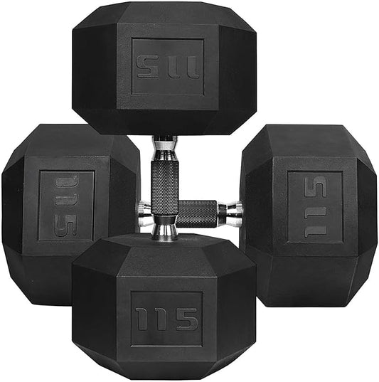 WF Athletic Supply Rubber Encased Hex Dumbbells with Rubber Grip Contoured Handle for Muscle Toning, Strength Building & Full Body Workout