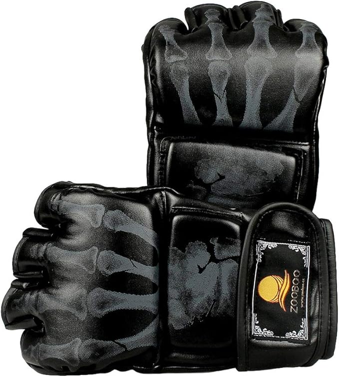 ZooBoo MMA Gloves, Half-Finger Boxing Fight Gloves MMA Mitts with Adjustable Wrist Band for Sanda Sparring Punching Bag Training