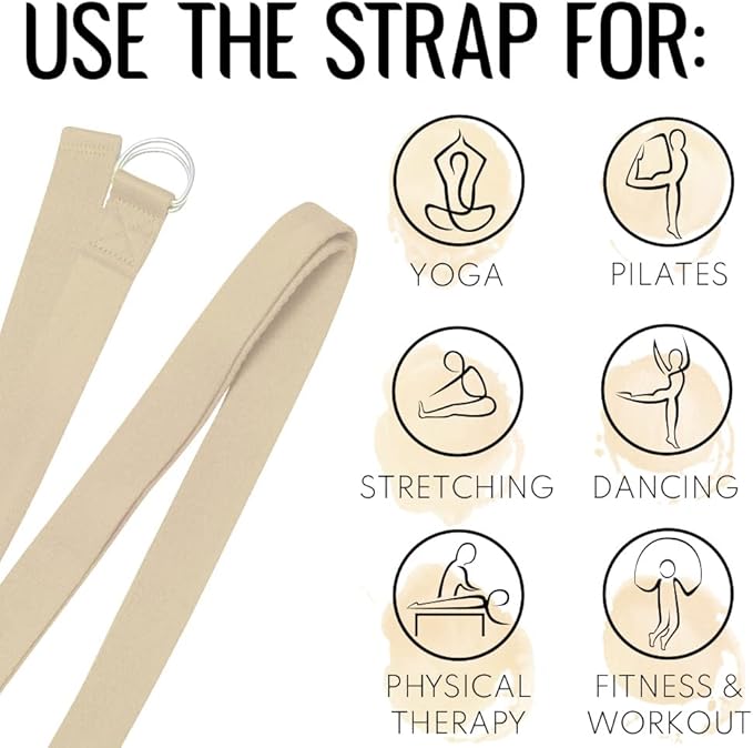 TECEUM Yoga Strap & Mat Strap – 2 IN 1 – Cotton – 6 ft 8 ft 10 ft (30+ colors) – Adjustable Non-Slip Belt for Yoga, Pilates, Stretching, Physical Therapy, Fitness & Home Workout – For Carrying Mats