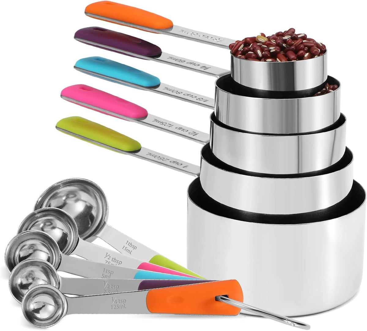 Measuring Cups and Spoons Set Stainless Steel 10 Piece for Cooking and Baking