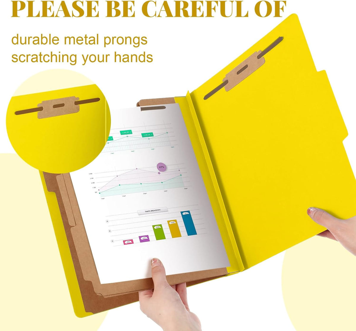 60 Pcs Classification Folders Letter Size, Back to School Supply for Teacher, Student, 3 Dividers Pressboard File Folder Bulk with 2 Fasteners, 3.5 Inch Expanding File Organizer (Yellow)