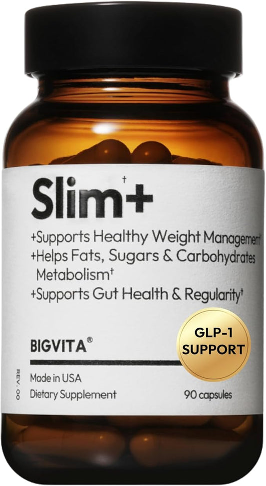 BigVita Slim+ | Supports Healthy Metabolism, Gut Health & Carb Blocking - Vegan, Hormone-Free, 90 Capsules
