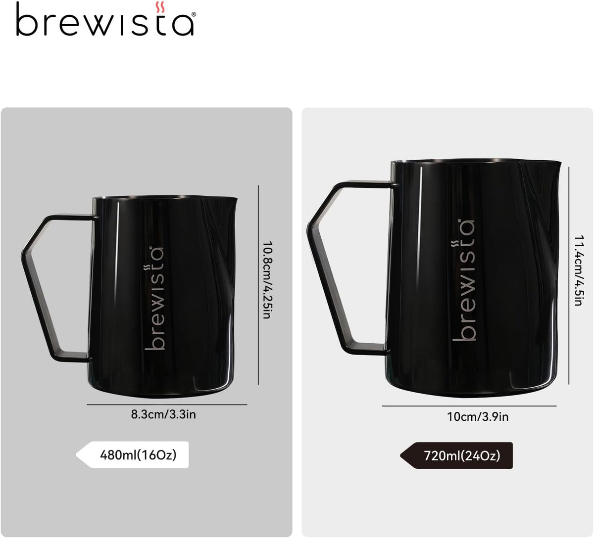 Brewista Precision Milk Frothing Pitcher, Steaming Jug, Coffee, Espresso Machine Accessories for Barista, Latte Art, Cappuccino, Stainless Steel Cup, 16 oz/480 ml, Matte Black