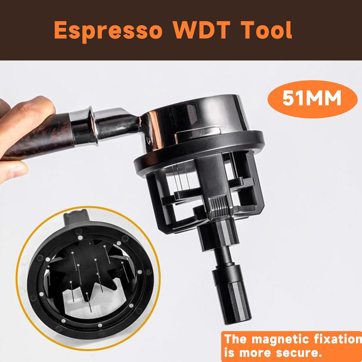 51mm WDT Tool ，Espresso Stirrer Distribution Tool,Compatible with Delonghi Portafilter 51mm,Adjustable Height,with Magnetic Suction