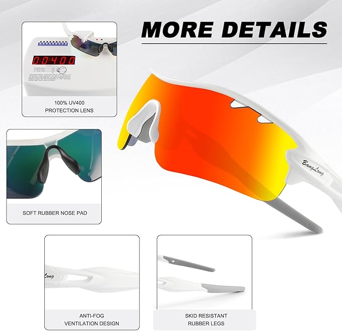 BangLong Polarized Sports Sunglasses Cycling Sun Glasses for Men Women with 5 Interchangeable Lenes for Running Baseball Golf