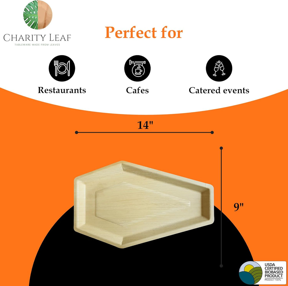Charity Leaf Disposable Palm Leaf 14"x9" Coffin Trays (5 pieces) Bamboo Like Serving Platters, Disposable Boards, Eco-Friendly Dinnerware For Halloween, Weddings, Catering, Events