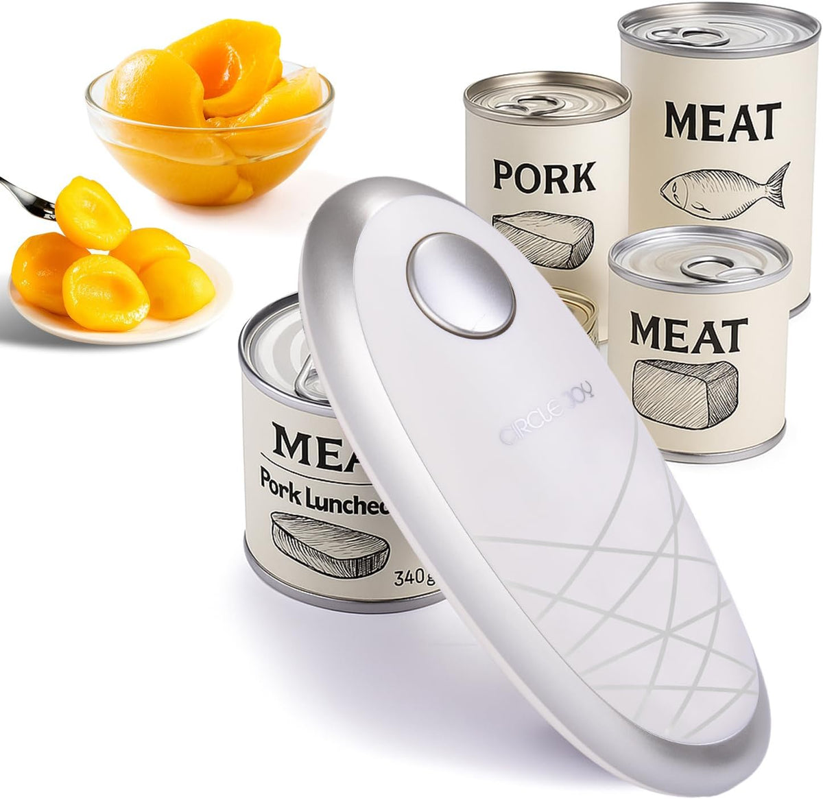 CIRCLE JOY Electric Can Opener, One-Touch Automatic Can Opening with Smooth Edges, Food Safety Handheld Battery-Operated Can Opener for Kitchen and Seniors,Silver