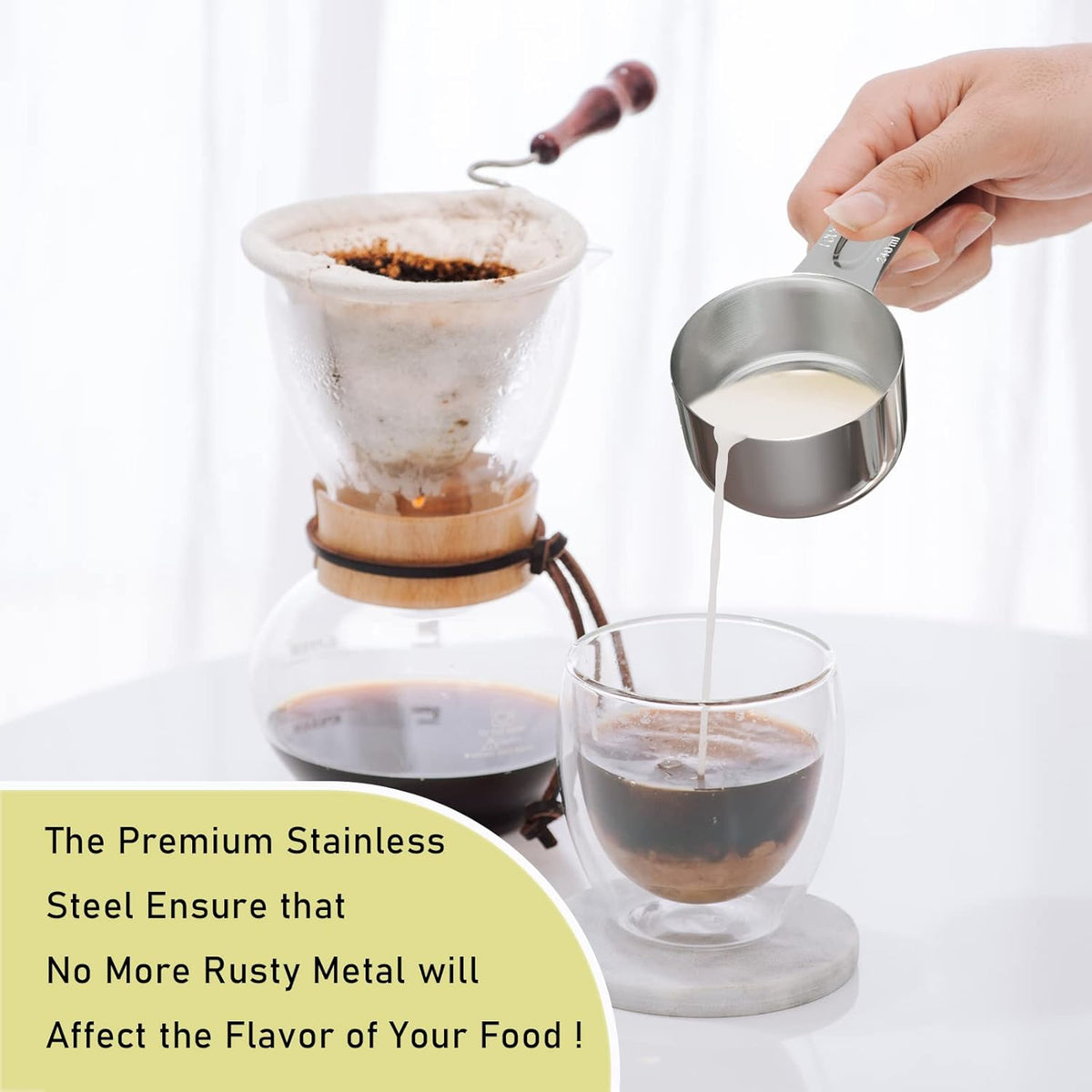 1PCS 1Cup (240ml, 8oz) Single Measuring Cup, Stainless Steel Measure Scoop, Metric and US Measurement, Dishwasher Safe