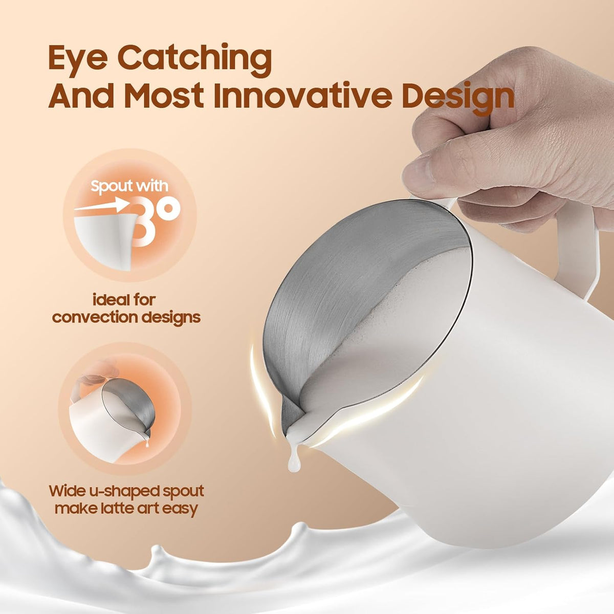 MHW-3BOMBER Milk Frothing Pitcher - 20oz/600ml Milk Frother Cup with U-Shaped Spout - SUS 304 Steaming Pitcher - Cappuccino Latte Art Cup for Barista - Quadrilateral Body - P5183-OS