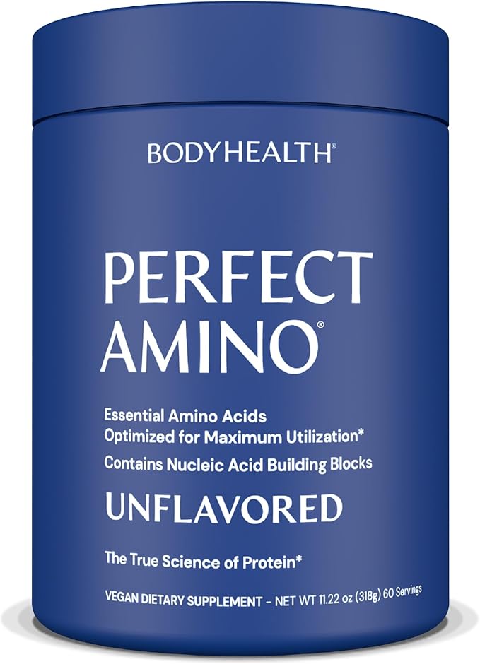 BodyHealth PerfectAmino Powder - BCAA and EAA Powder for Pre and Post Workout - Amino Acid Energy Drink for Men and Women to Support Lean Muscle and Recovery - Unflavored - 60 Servings