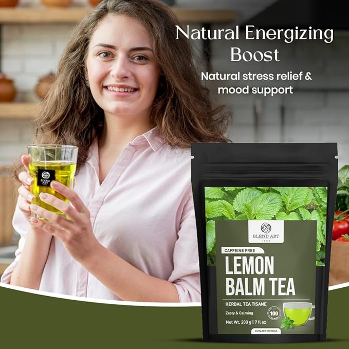 BlendArt Lemon Balm Tea Bags – 100 Count | Caffeine-Free Herbal Tea with Citrus Flavor & Aroma | Pure Lemon Balm Leaves