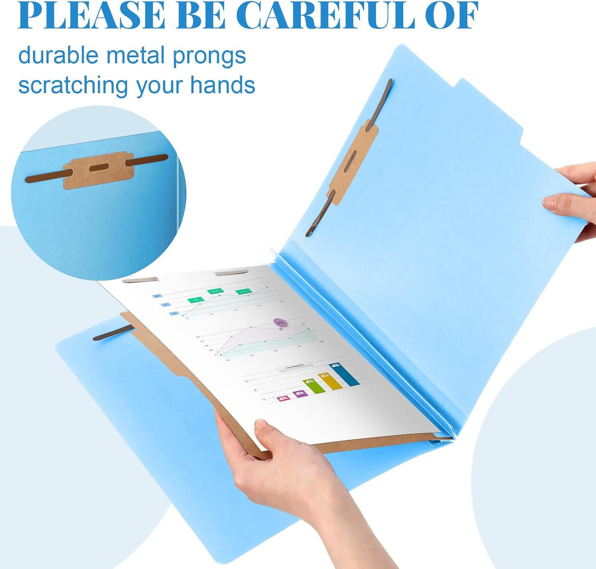 24 Pcs Classification Folders Letter Size, Back to School Supply for Teacher, Student, 1 Divider Pressboard File Folder Bulk with 2 Fasteners, 3.5 Inch Expanding File Organizer (Blue)