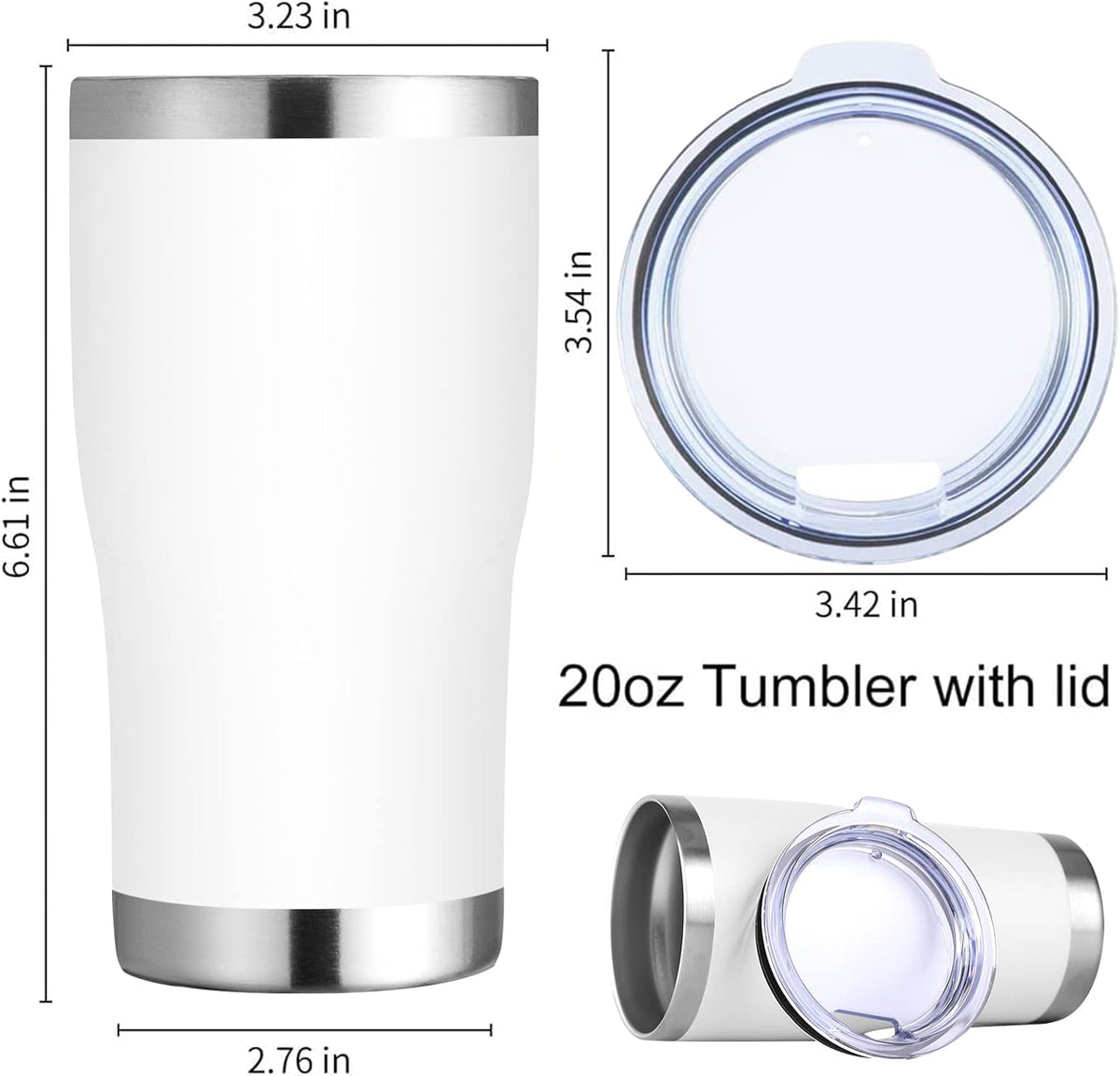 DOMICARE 20oz Tumbler with Lid Stainless Steel Tumblers Bulk, Double Wall Vacuum Insulated Coffee Travel Mug Powder Coated Tumbler, 4 Pack White
