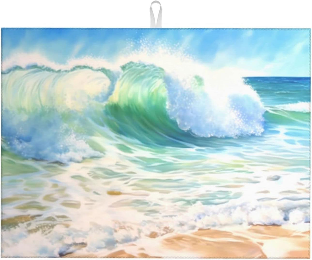 Large Dish Drying Mats For Kitchen Counter Microfiber Kitchen Drying Mat XL Draining Pad Absorbent Quick Drying Dish Mat 18x24 Inch - Beach
