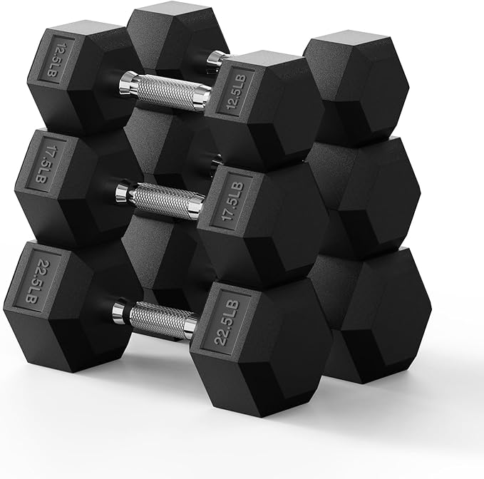 PAPABABE Hex Dumbbell Set 45-550 lb, Rubber Encased Home Gym Dumbbells, Weights Dumbbells for Women & Men, Hand Weight for Strength Training