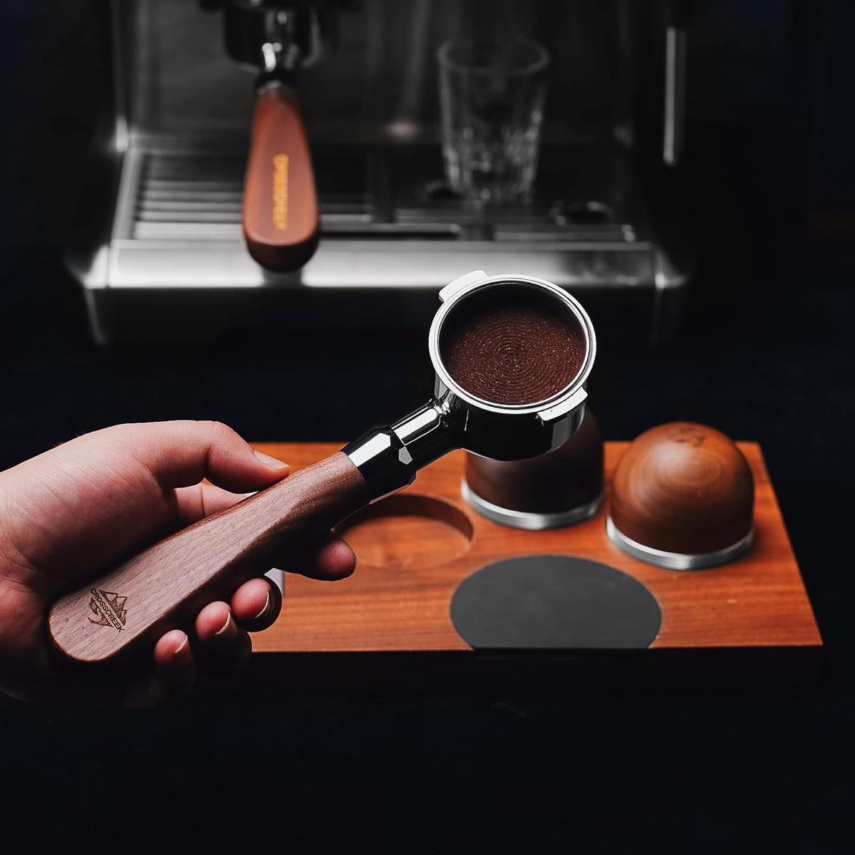 51mm Espresso Bottomless Portafilter with 2 Ear | Fits De’Longhi ECP3420 / EC155 / BCO430 / EC260 Espresso Machine | Stainless Steel Basket and Walnut Handle | Espresso Accessories