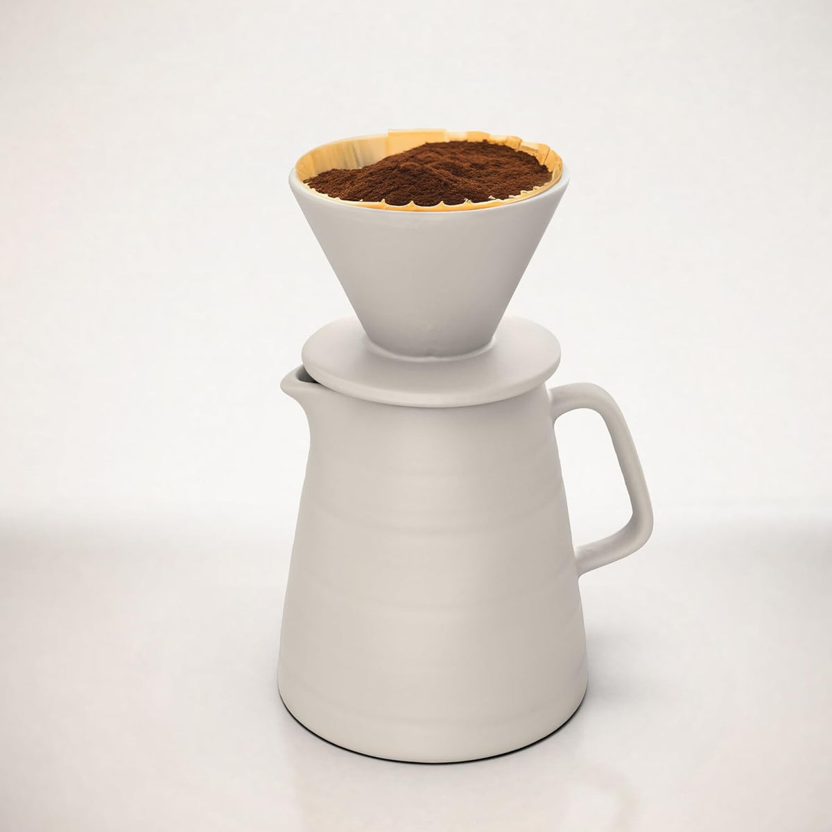 Pour Over Drip Coffee Maker Gift Set with Two Coffee Mugs, Non-Electric Pour Over Coffee Dripper, Easy Manual Brew Maker, Dishwasher and Microwave Safe, Filters not included (Ivory)